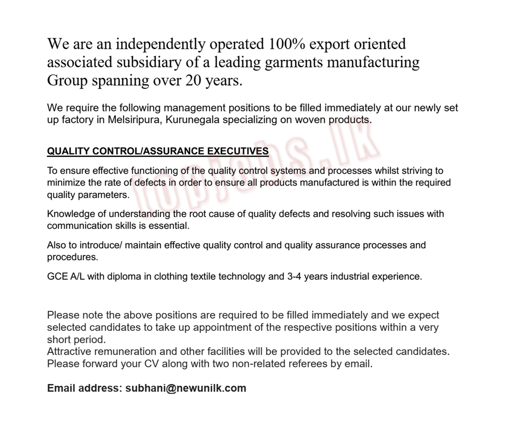 Quality Control | Assurance Executives