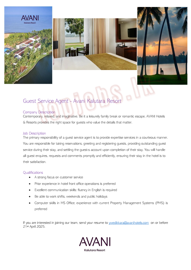 Guest Service Agent - Avani Kalutara Resort