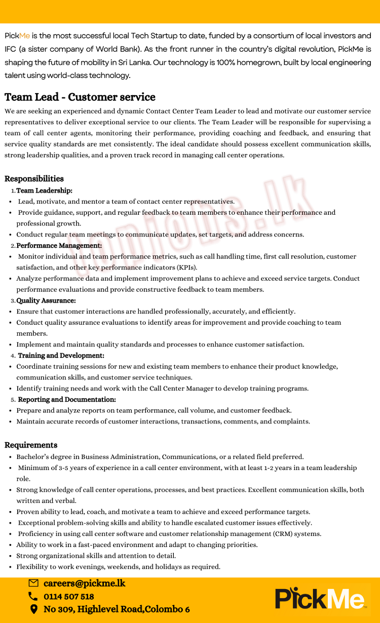 Team Lead - Customer Service