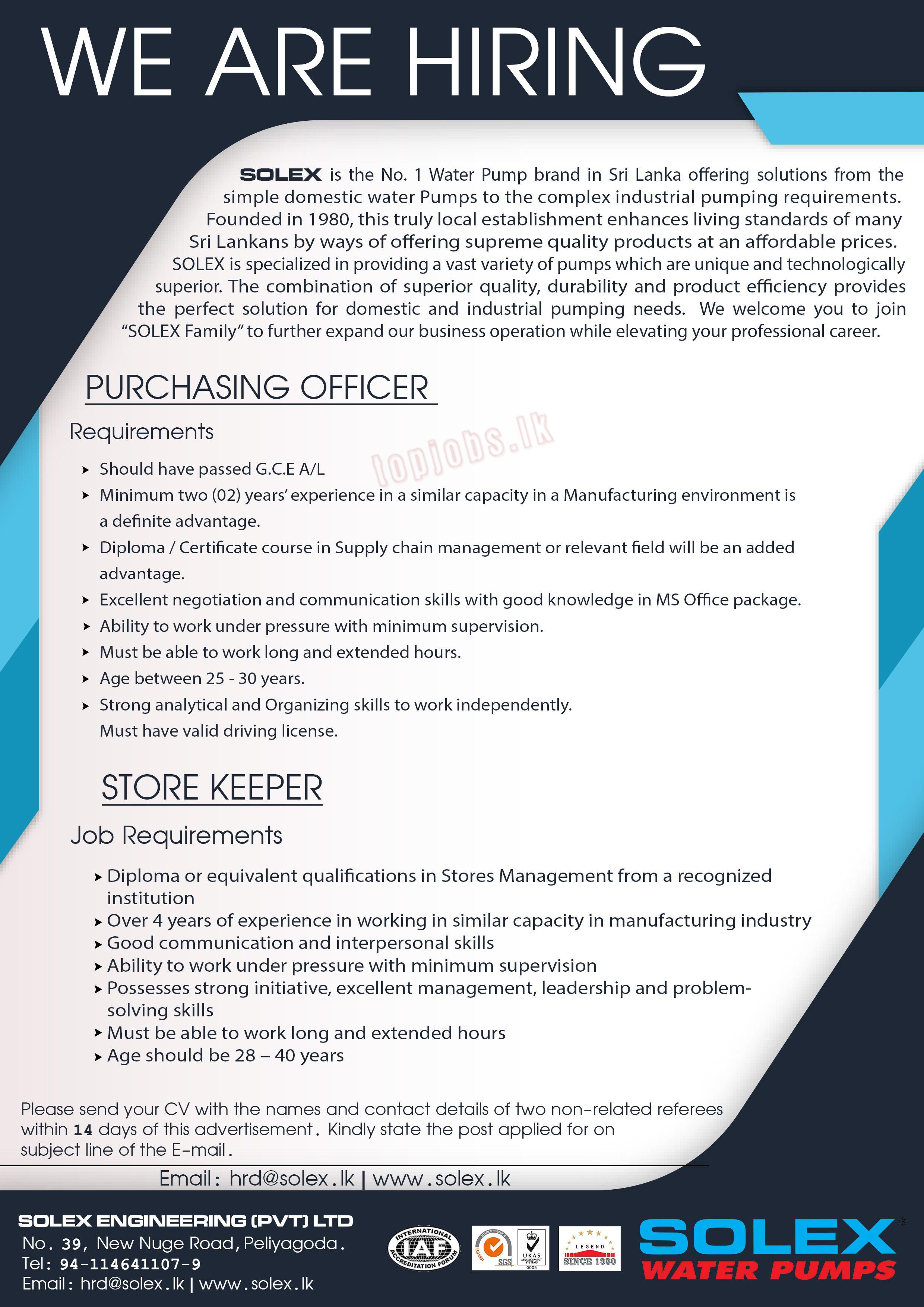 Purchasing Officer | Store Keeper