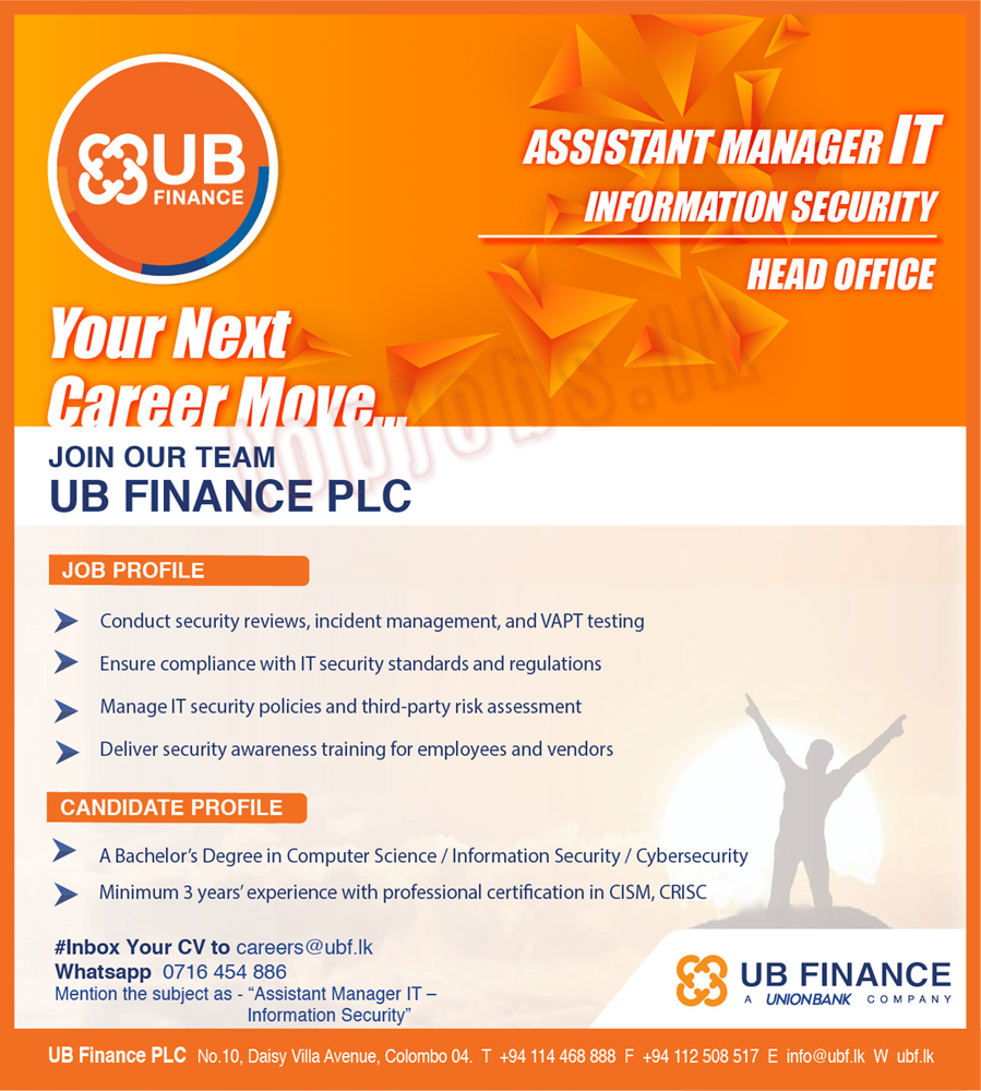  Assistant Manager - IT UB Finance PLC