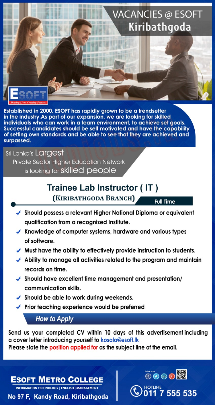Trainee Lab Instructor - IT (Kiribathgoda Branch)