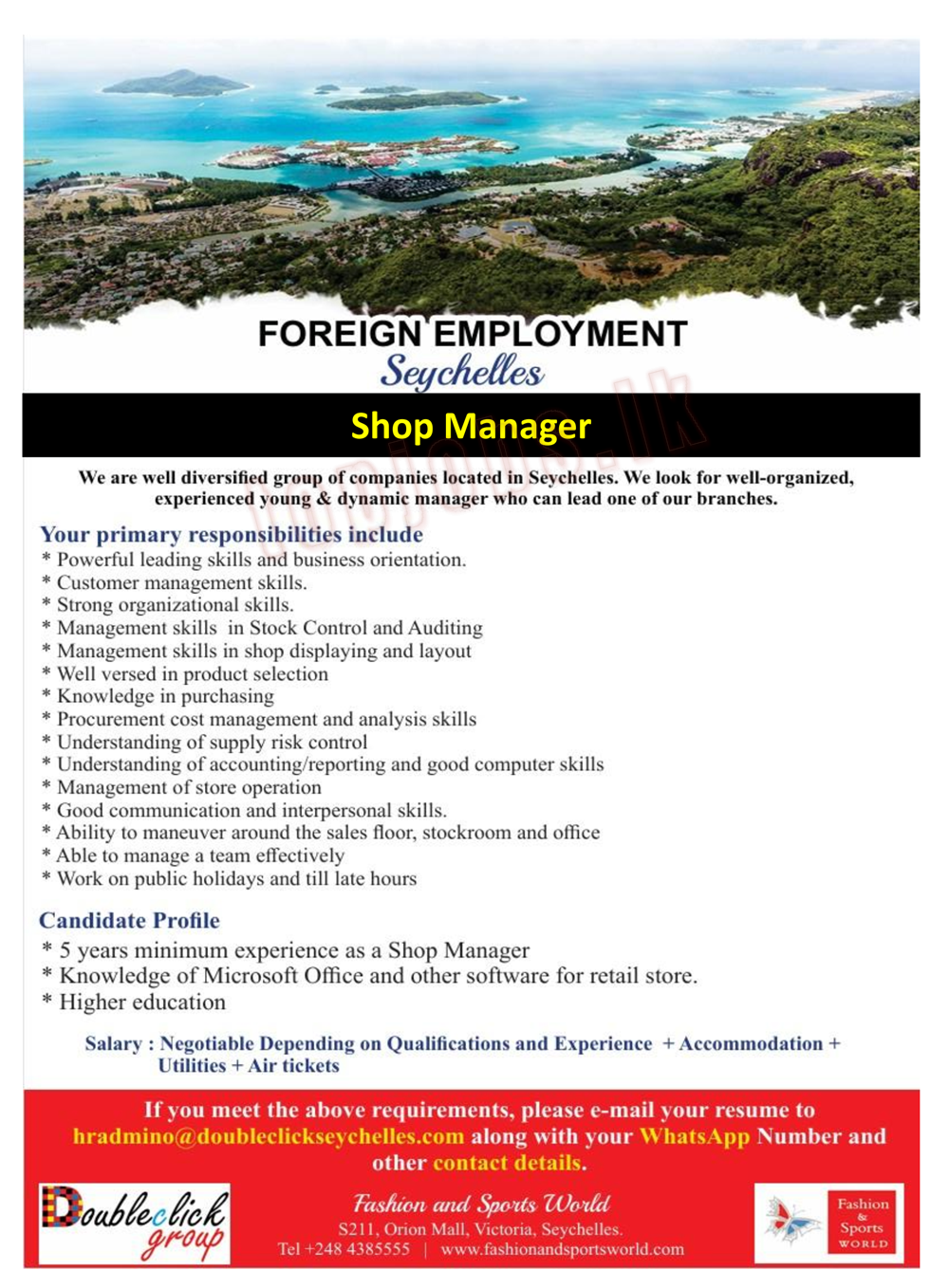 Shop Manager - Seychelles