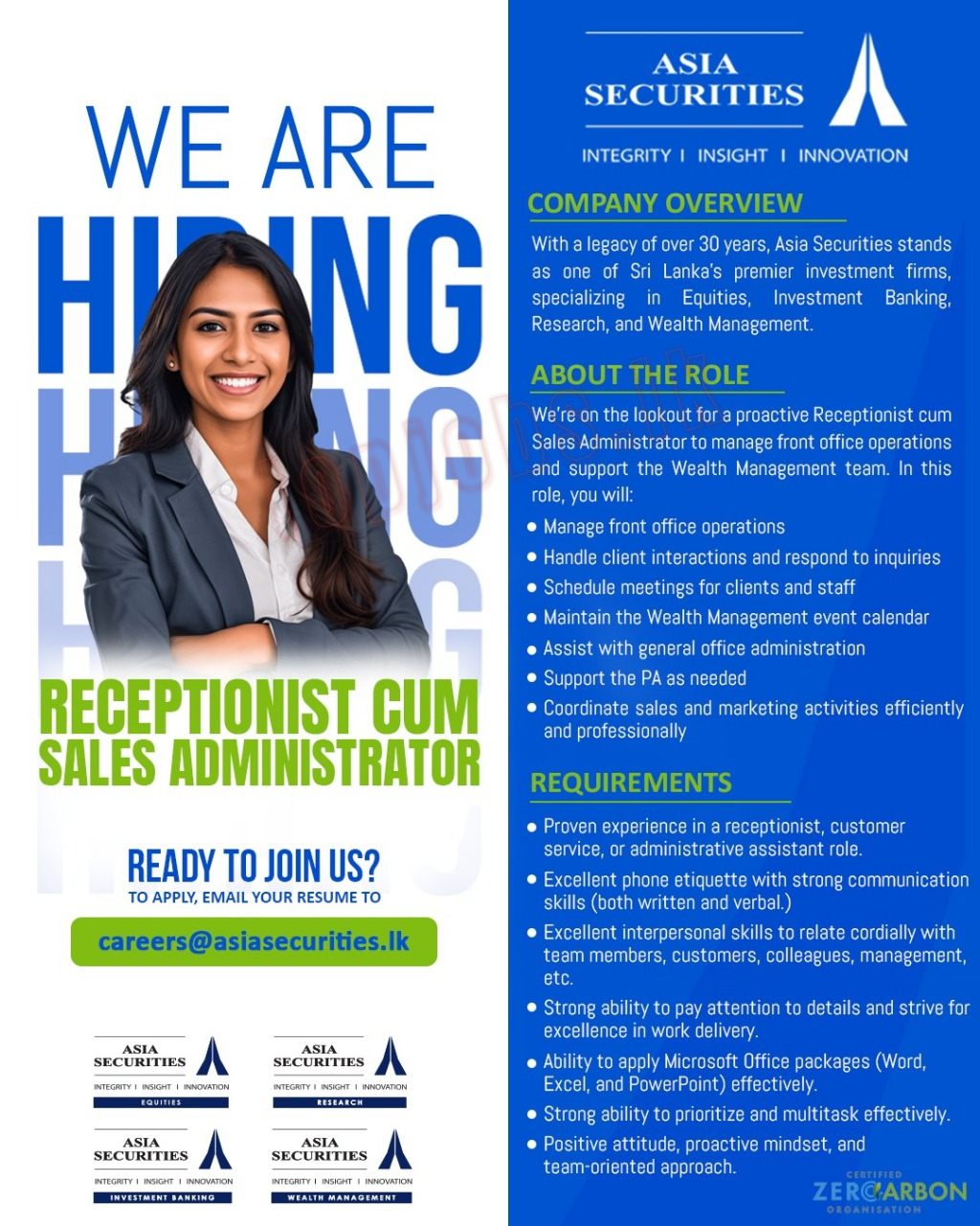 Receptionist cum Sales Administrator