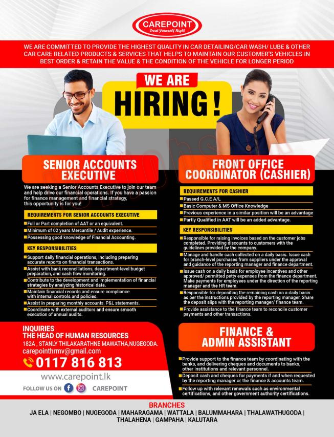 Senior Accounts Executive | Finance & Admin Assistant | Front Office Coordinator (Cashier)