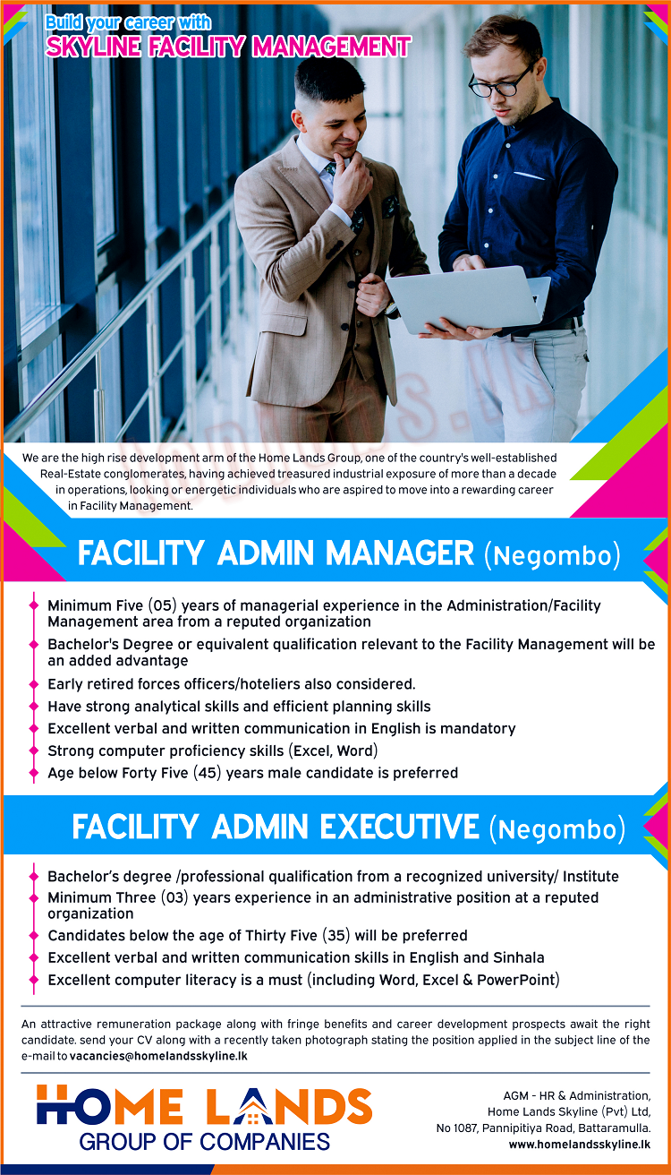 Facility Admin Manager | Facility Admin Executive (Negombo)