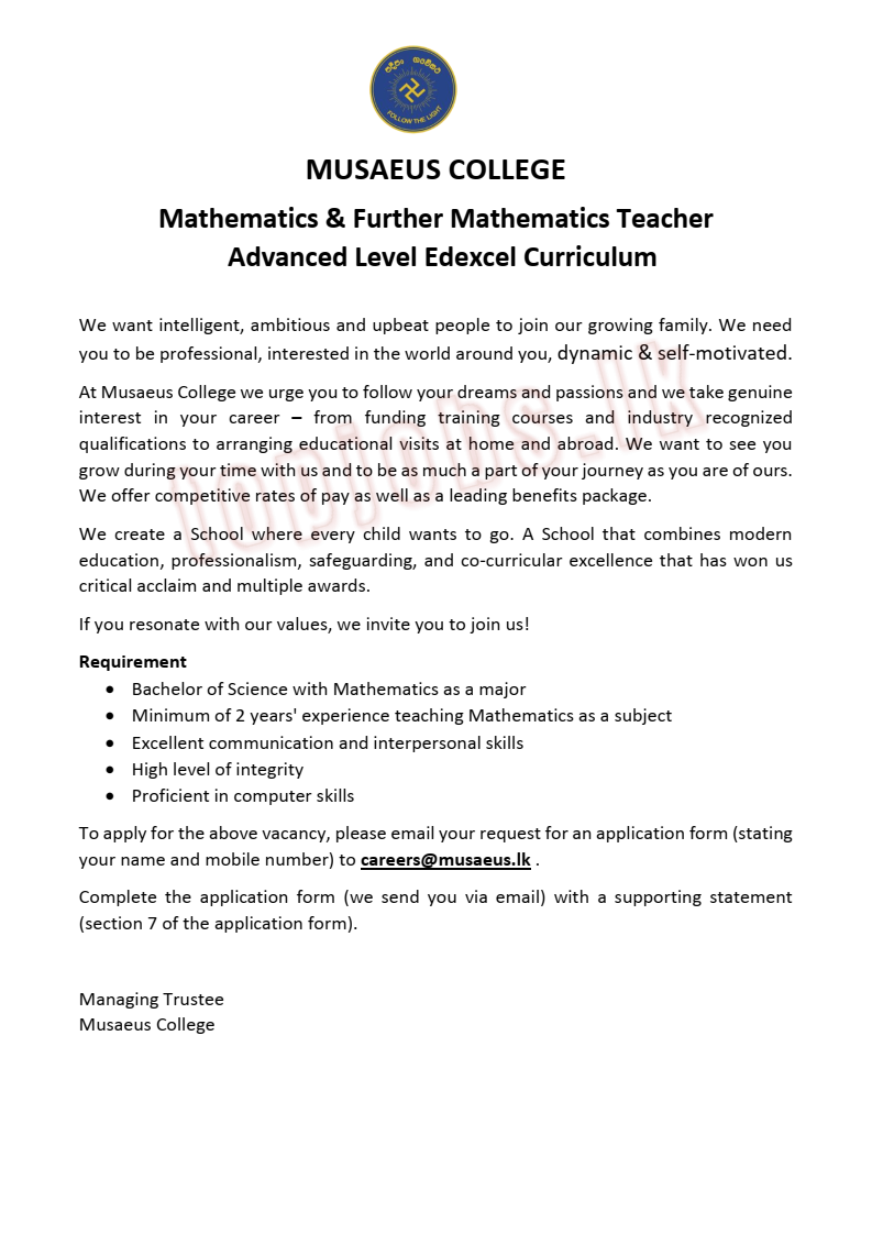 Mathematics & Further Mathematics Teacher