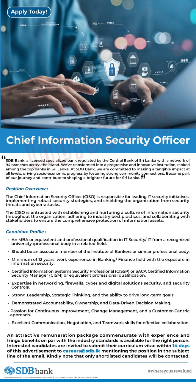  Chief Information Security Officer SDB Bank PLC